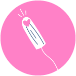 A graphic of a tampon with a love heart on the tip